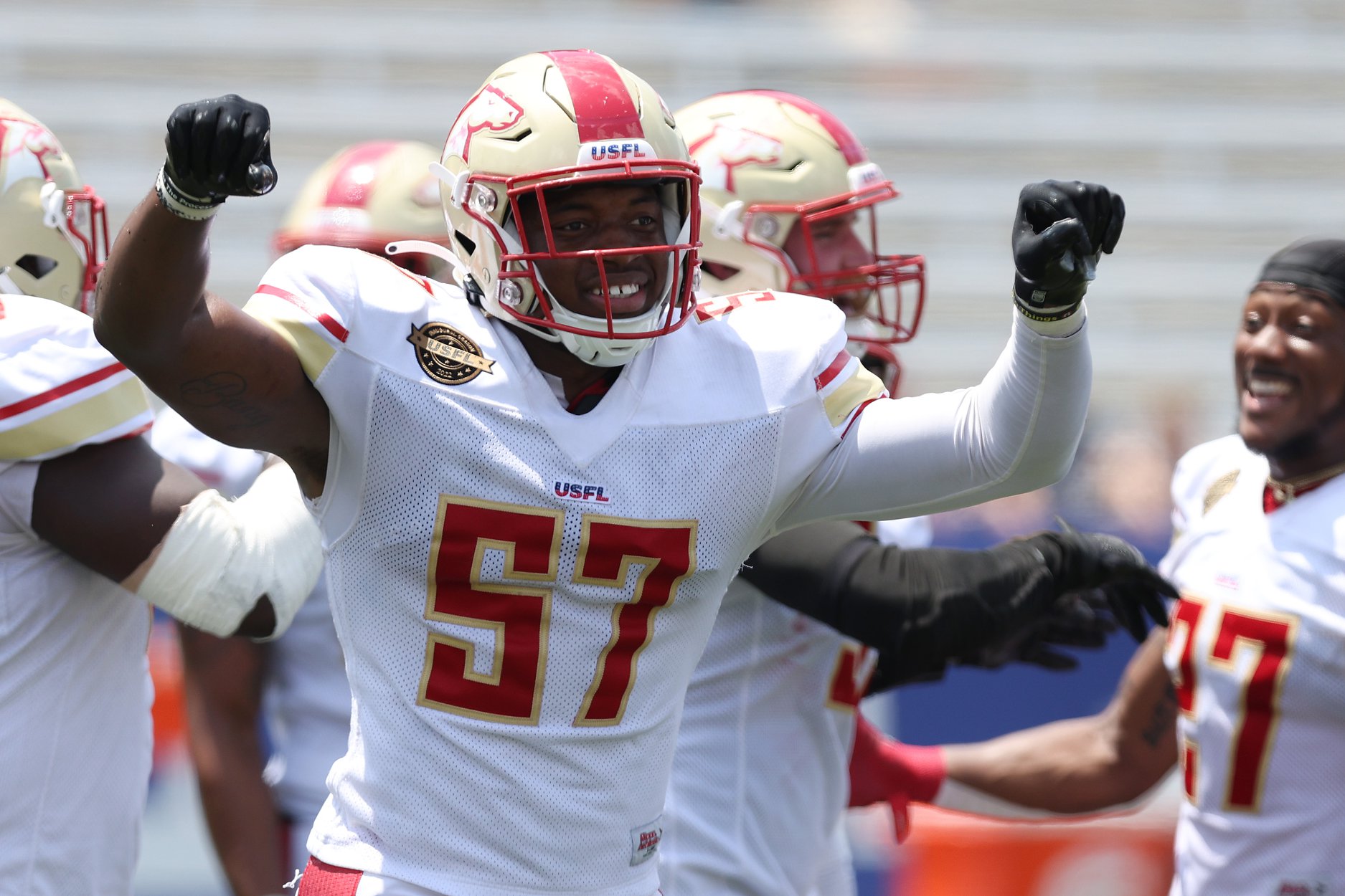 Terryl Hanks of the USFL Birmingham Stallions celebrates.