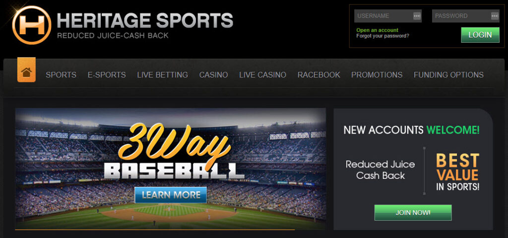 Heritage Sports homepage
