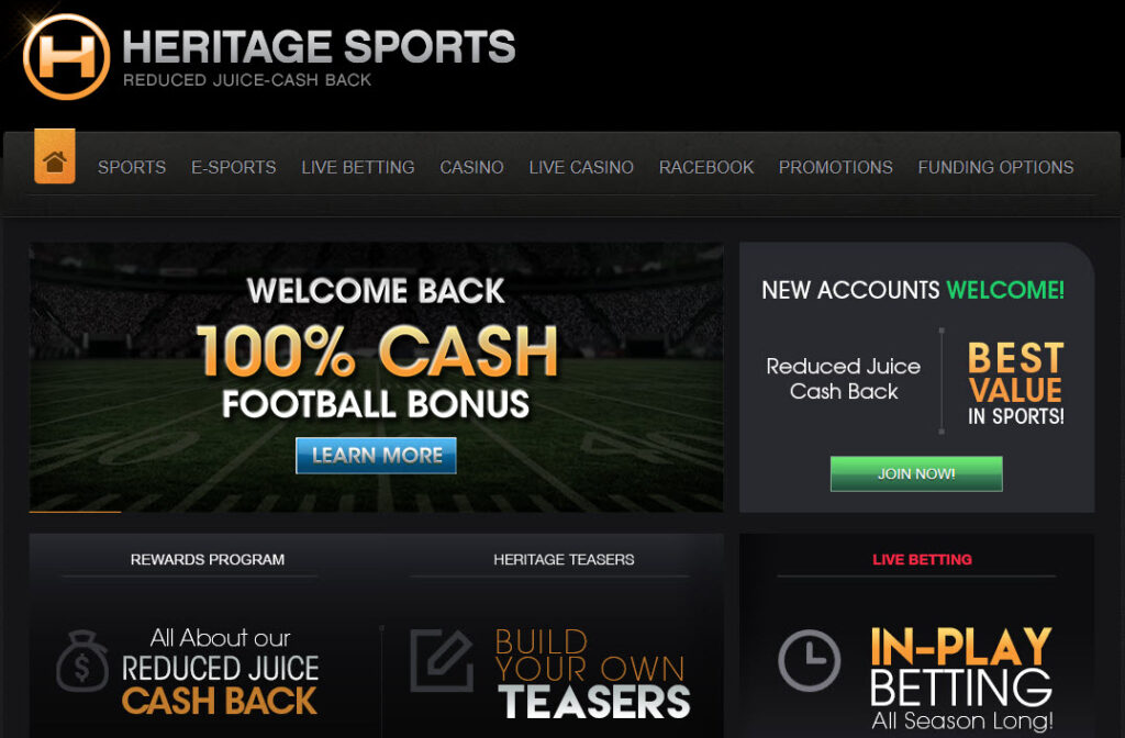 Heritage Sports homepage