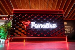 The Fanatics logo is seen at Michael Rubin's 2022 Fanatics Super Bowl Party.
