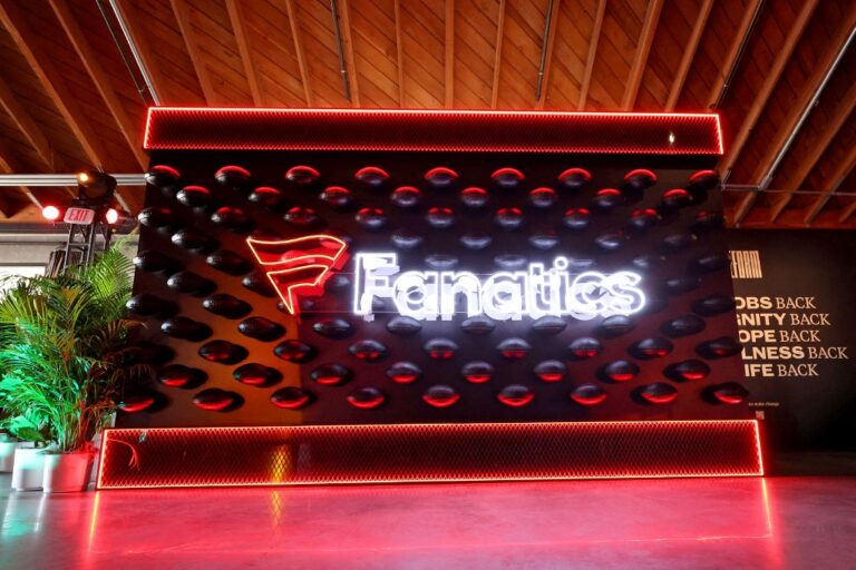 The Fanatics logo is seen at Michael Rubin's 2022 Fanatics Super Bowl Party.