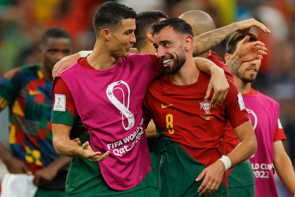 Portugal's Cristiano Ronaldo and Bruno Fernandes