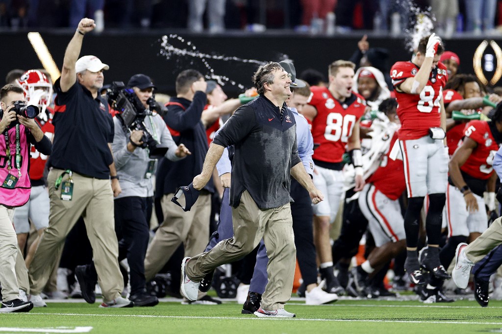 Head Coach Kirby Smart Georgia Bulldogs Celebrates