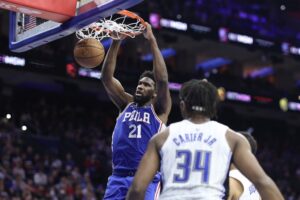 Joel Embiid #21 of the Philadelphia 76ers