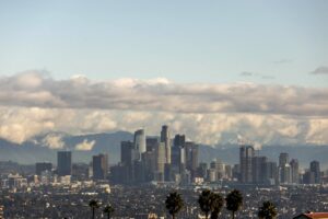Los Angeles skyline San Gabriel Mountains California