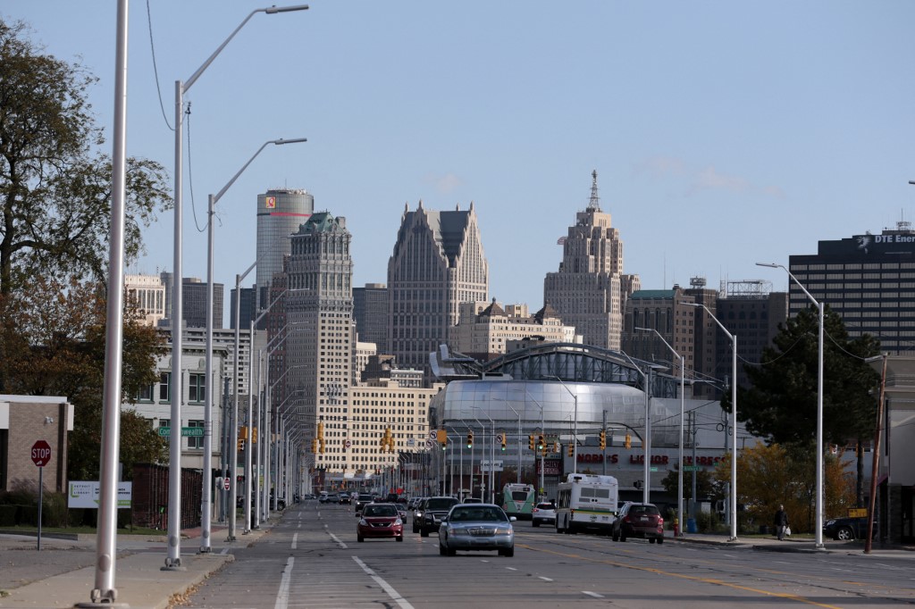 Detroit Skyline Grand River Avenue Michigan