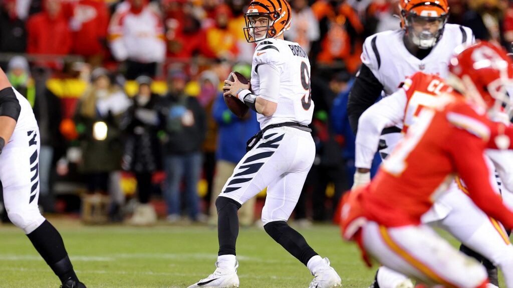 Joe-Burrow-9-of-the-Cincinnati-Bengals-looks-to-pass-against-the-Kansas-City-Chiefs-during-the-AFC-Championship-Game-at-GEHA-Field-at-Arrowhead-Stadium-on-January-29-2023-aspect-ratio-16-9