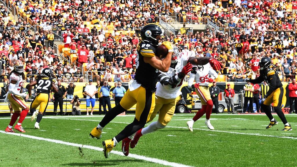 Pat-Freiermuth-88-of-the-Pittsburgh-Steelers-catches-a-touchdown-in-the-first-half-of-a-game-against-the-San-Francisco-49ers-aspect-ratio-16-9
