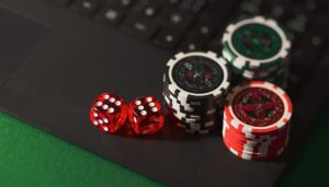 Online Poker Casino Token Dices Laptop