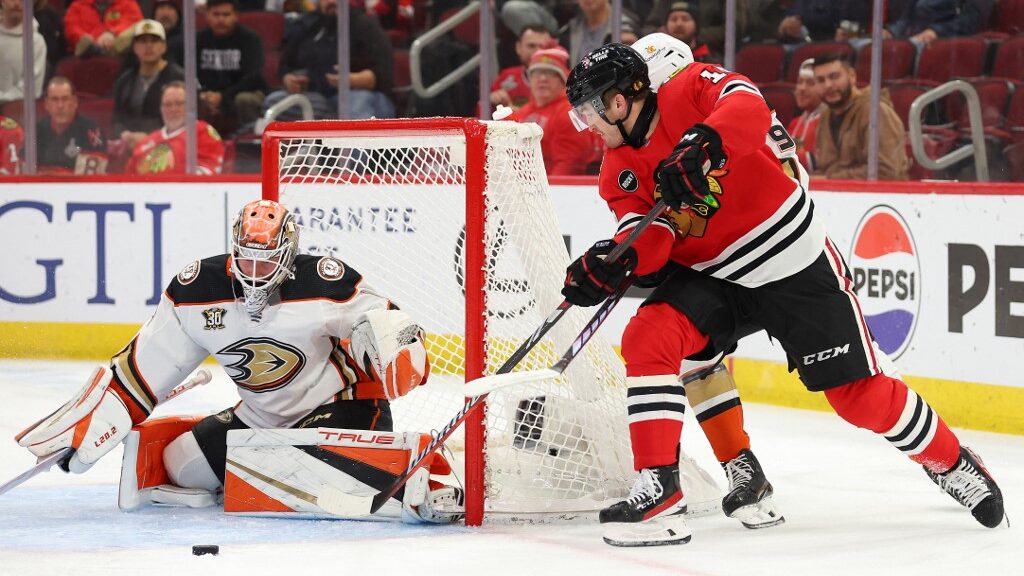 Lukas-Dostal-1-of-the-Anaheim-Ducks-makes-a-save-against-Joey-Anderson-15-of-the-Chicago-Blackhawks-during-the-second-period-at-the-United-Center-aspect-ratio-16-9