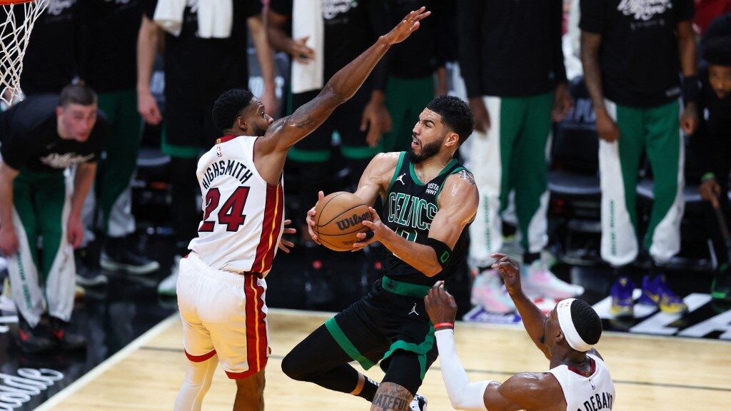 Jayson-Tatum-0-of-the-Boston-Celtics-drives-to-the-basket-against-Haywood-Highsmith-24-of-the-Miami-Heat-during-the-second-quarter-in-game-three-of-the-Eastern-Conference-First-Round-Playoffs-aspect-ratio-16-9