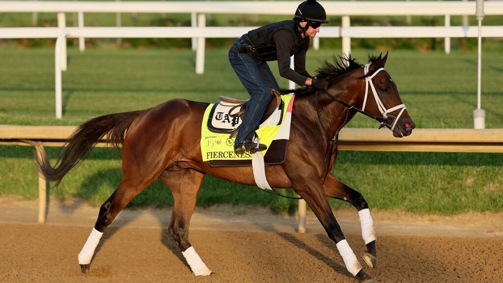 Fierceness-runs-on-the-track-during-the-morning-training-for-the-Kentucky-Derby-at-Churchill-Downs-on-April-28-2024-aspect-ratio-16-9