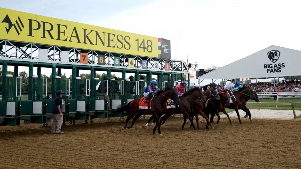 The-field-breaks-from-the-gate-during-the-148th-Running-of-the-Preakness-Stakes-at-Pimlico-Race-Course-on-May-20-2023-in-Baltimore-Maryland-aspect-ratio-16-9