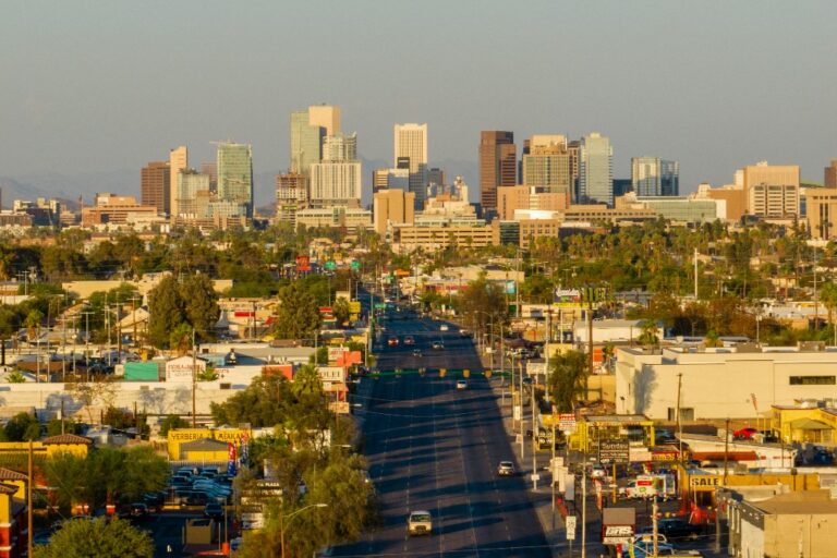 The downtown skyline is seen in Phoenix, Arizona