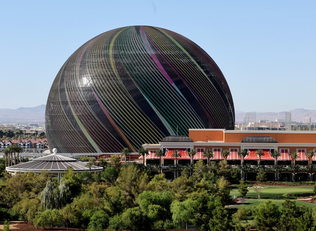 The Sphere lights up in Las Vegas, Nevada.
