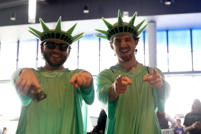 New York Liberty fans celebrate as they enter the arena at Barclays Center in New York City.