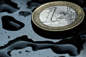 A one Euro coin of Europe's Euro currency.