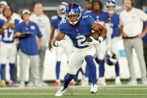 Juice Wells Jr. #2 of the New York Giants in action during the NFL Preseason 2025 against the New York Jets.