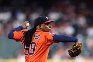 Framber Valdez #59 of the Houston Astros pitches during the second inning against the Chicago White Sox