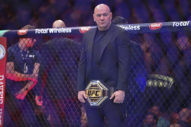 CEO of UFC Dana White looks on after a fight during UFC 313.