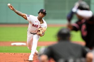 Brayan Bello #66 of the Boston Red Sox pitches against the Cleveland Guardians