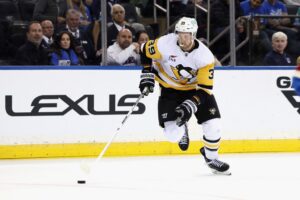 Anthony Mantha #39 of the Pittsburgh Penguins skates against the New York Rangers.