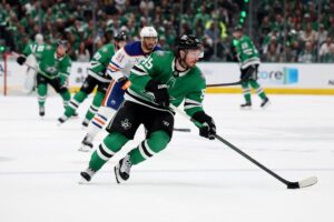 Matt Duchene #95 of the Dallas Stars skates against the Edmonton Oilers
