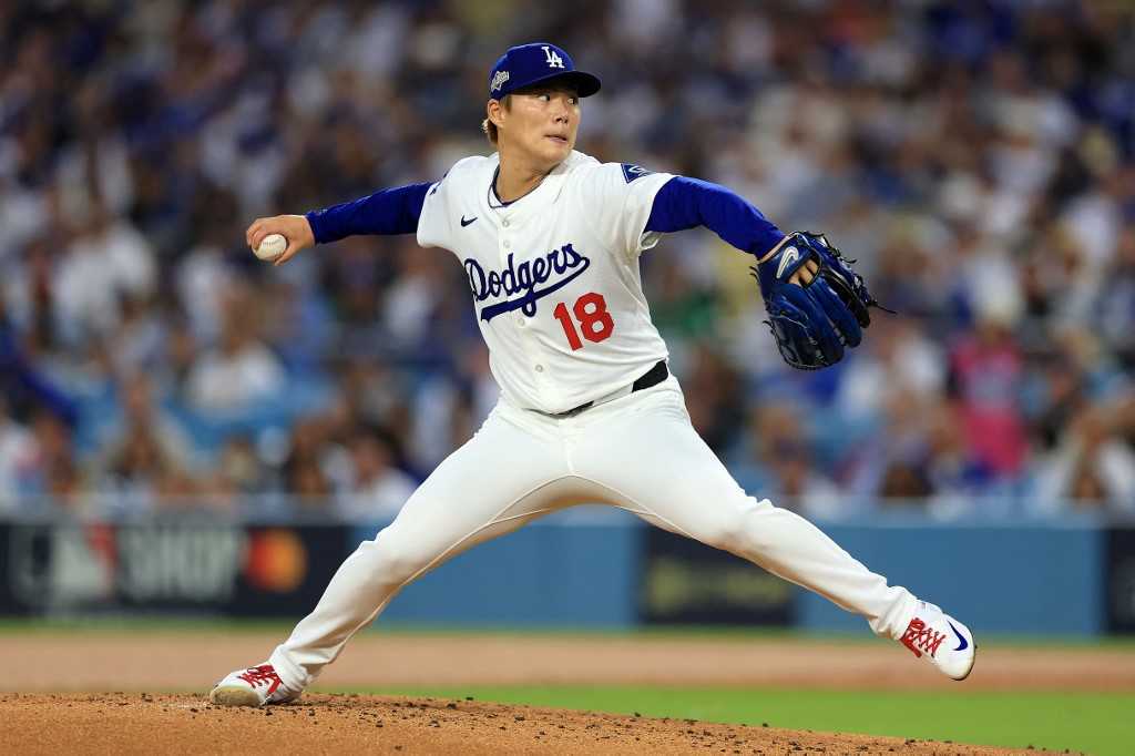 Yoshinobu Yamamoto Division Series - Philadelphia Phillies v Los Angeles Dodgers - Game Three