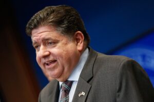 Illinois Governor JB Pritzker speaks during a news conference to announce French quantum computing company Pasqal will establish their American headquarters