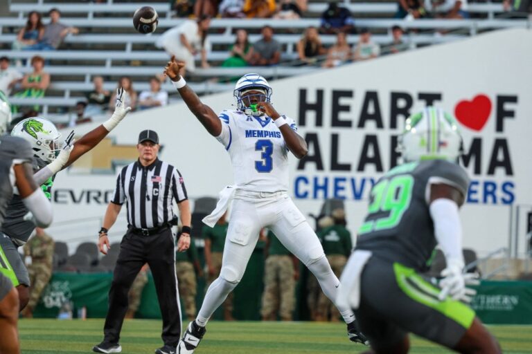 AJ Hill #3 of the Memphis Tigers throws the ball against the UAB Blazers