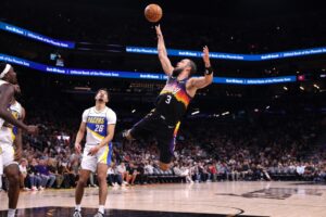 Dillon Brooks, one of our top NBA player props today, shoots in the first half against the Indiana Pacers.