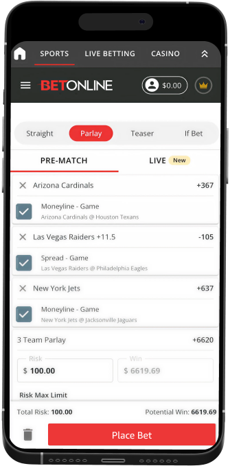BetOnline mobile betslip