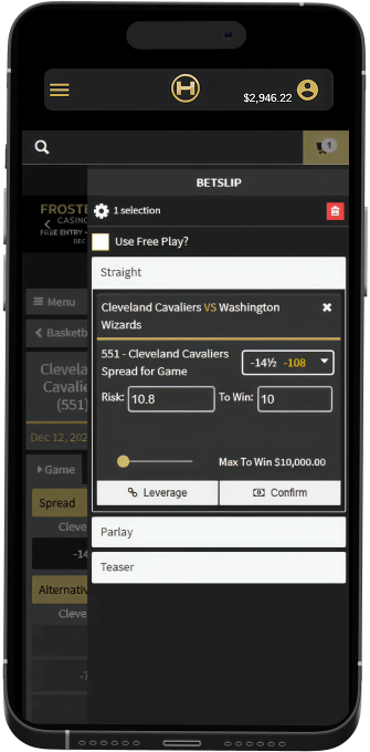 Heritage Sports mobile betslip