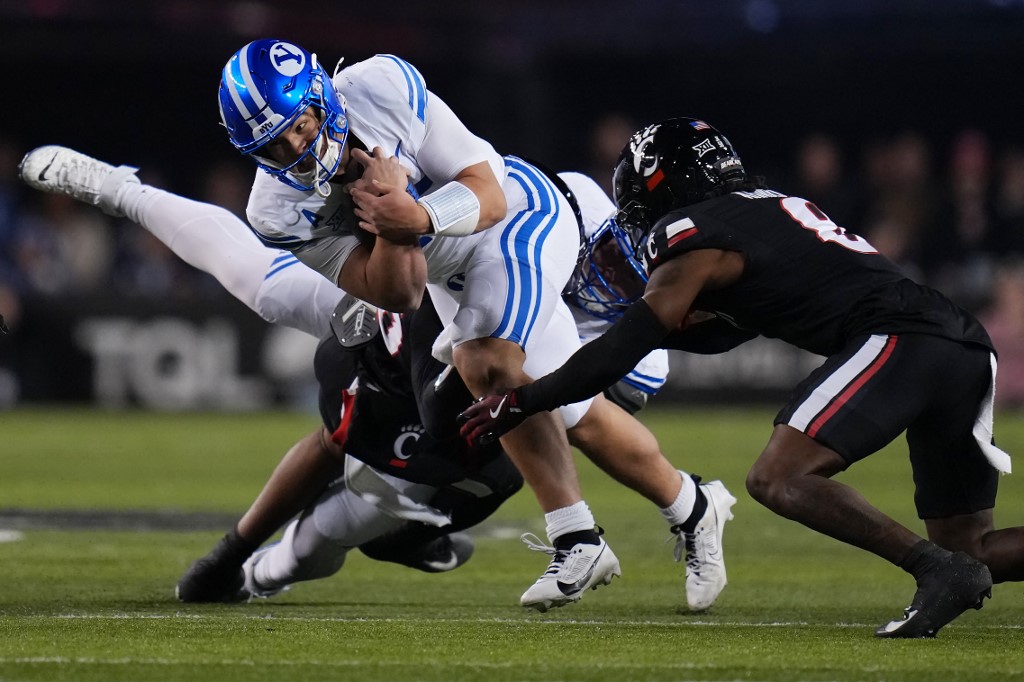 Bear Bachmeier #47 of the BYU Cougars