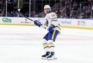 Konsta Helenius #94 of the Buffalo Sabres in action against the New York Islanders.
