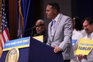Rep. Ritchie Torres (D-NY) speaks during a press conference in New York City.