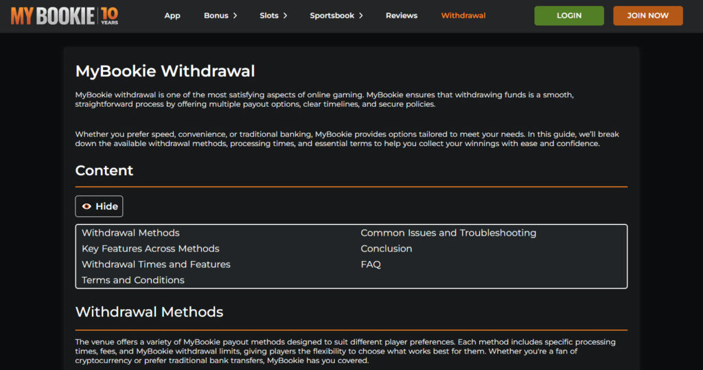 Withdrawals with MyBookie Sportsbook