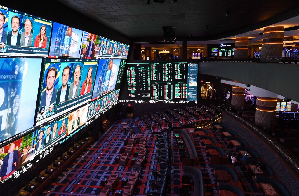 A view of the three-level Circa Sportsbook in Las Vegas, Nevada.